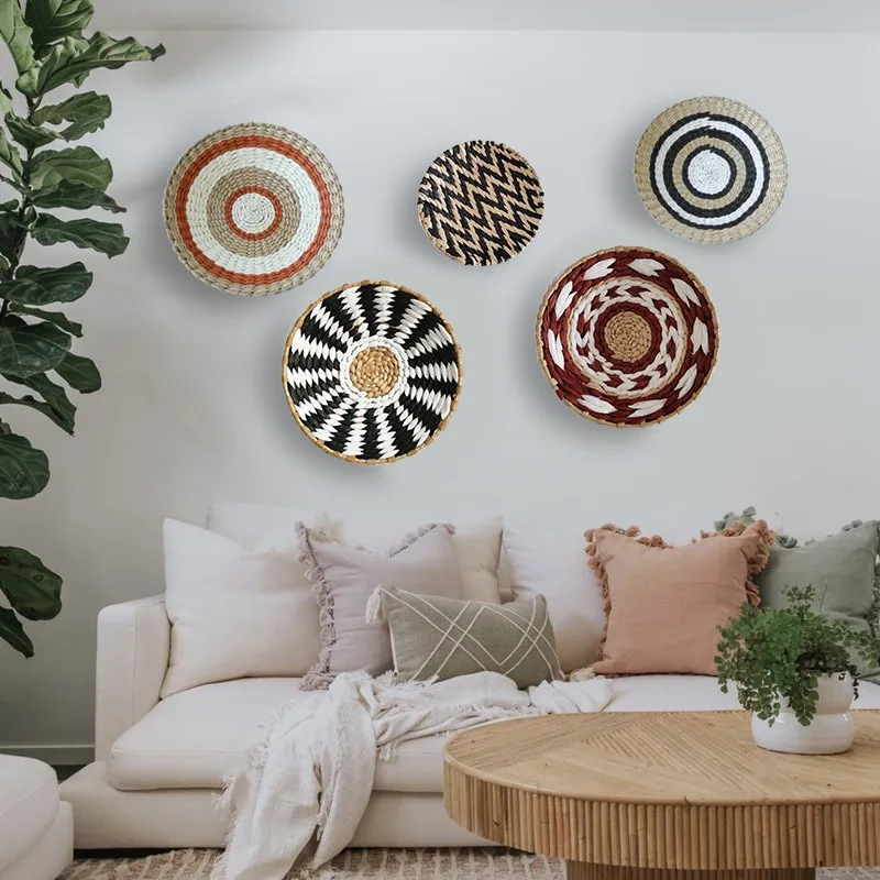 bohemian style straw wall decoration, background wall decoration, sofa bedside handwoven hanging decoration
